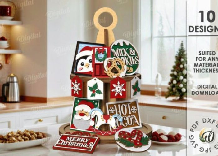 Decoraciones navideñas de bandejas escalonadas