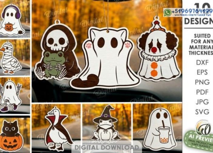 Divertido paquete de dijes para autos de Halloween con láser