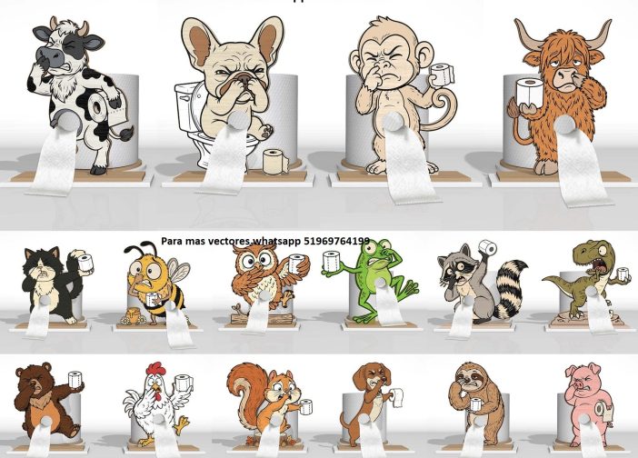 Divertido soporte de papel higienico con animales tapandose la nariz