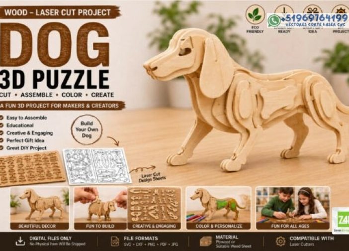 Dog 3D de Madera Puzzle – Corte Láser Project