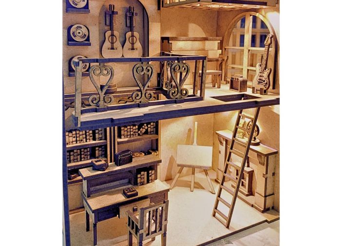 Escenario de rincon de lectura diy miniatura de estantería