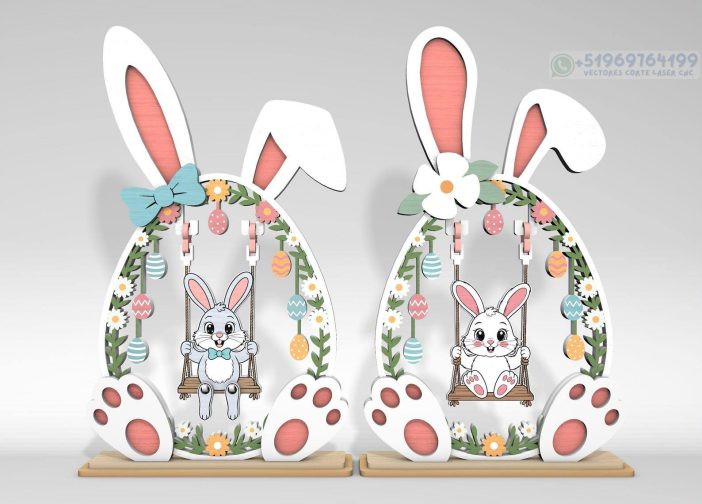 Estante de conejito de pascua en columpio