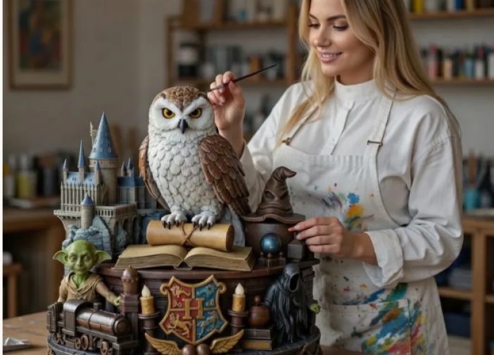 Estatua de buho de mago de fantasia