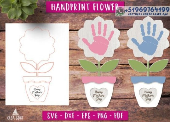 Flor con huella de mano para el Día de la Madre Para mas Vectores Whatsapp 51969764199