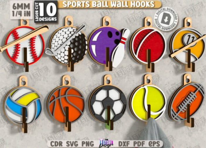 Ganchos de pared con forma de balón deportivo