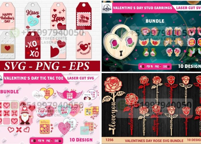 Gran paquete de aretes rosas, letreros, tres en raya, etiquetas, de San Valentin