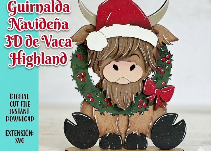 Guirnalda Navideña 3D de Vaca Highland