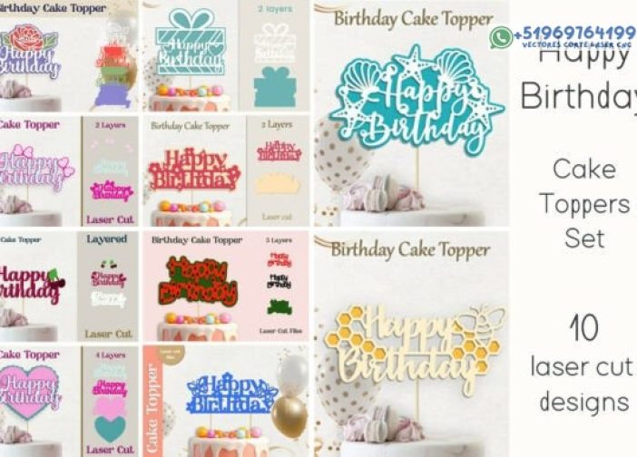 Happy Birthday Cake Topper Set Corte Láser