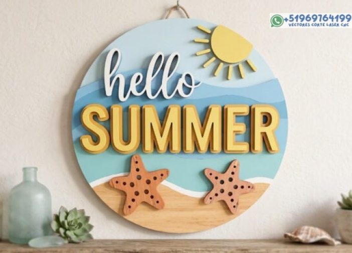 Hola Summer Beach Sign Archivo de corte láser