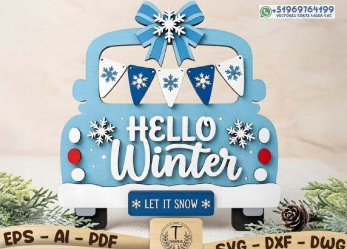 Hola invierno camión puerta percha SVG 1