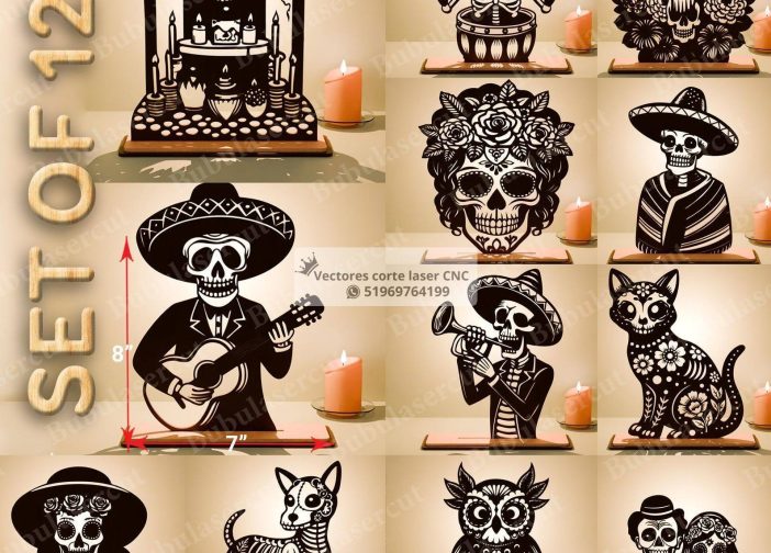 Juego de 12 candelabros del dia de muertos