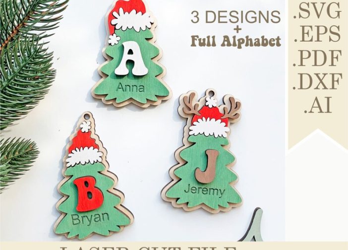 Juego de 3 adornos navideños con nombre personalizado