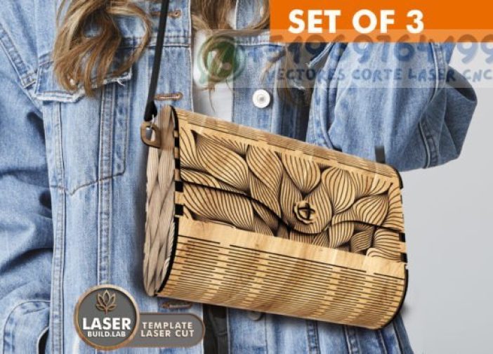 Juego de 3 bolsas carteras de madera