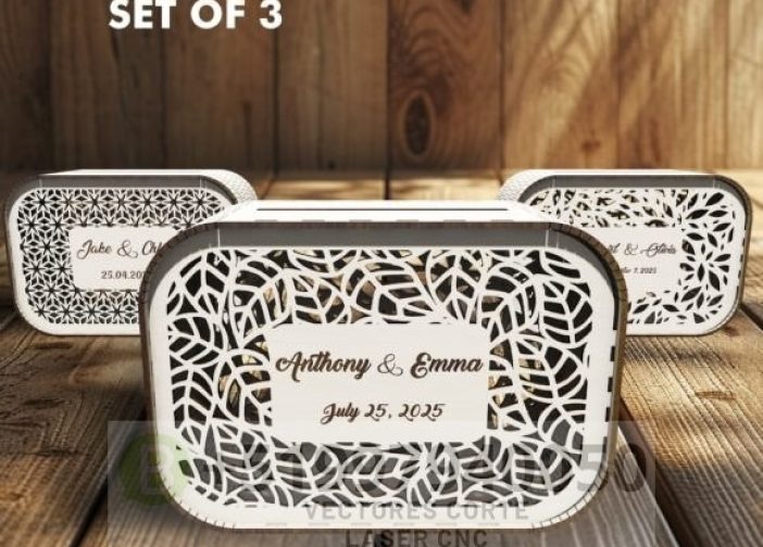 Juego de 3 cajas para tarjetas de boda personalizadas