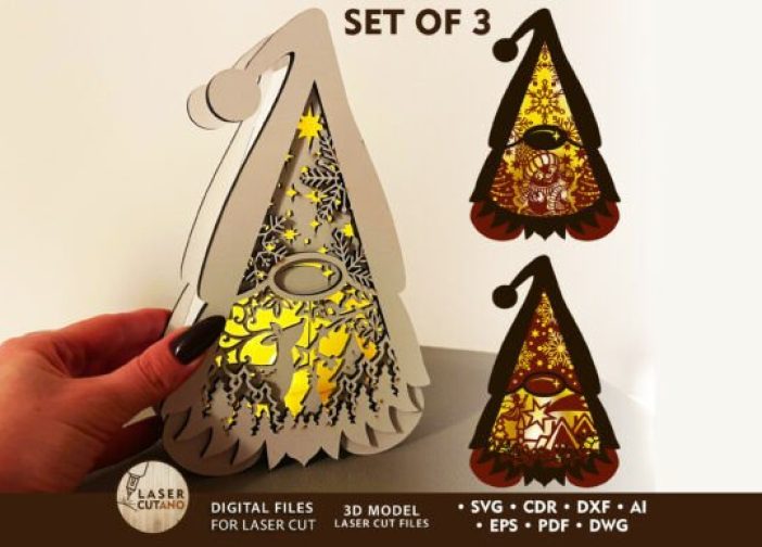 Juego de 7 faroles navideños de gnomo