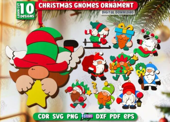 Juego de adornos colgante de gnomo navideño