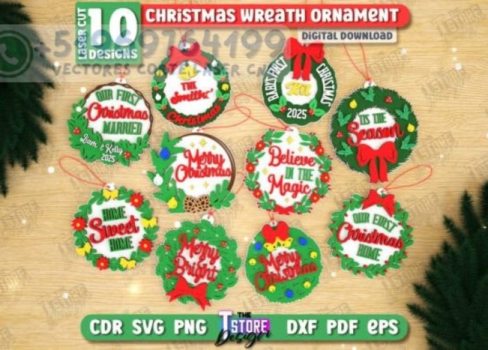 Juego de adornos de corona navideña