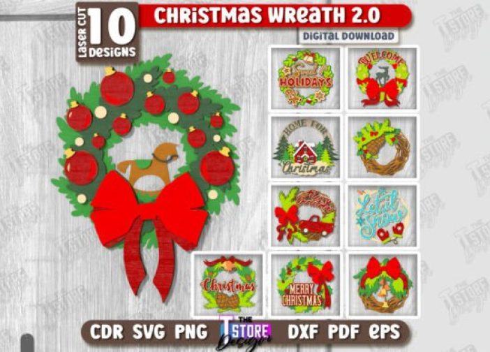 Juego de adornos de corona navideña