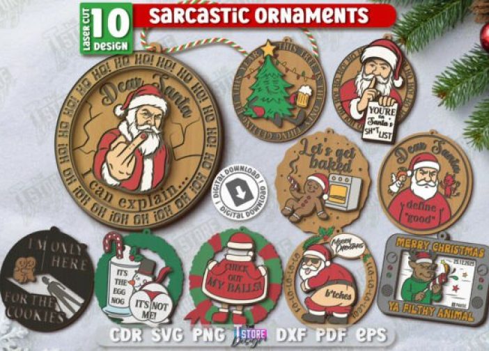 Juego de adornos navideños sarcasticos