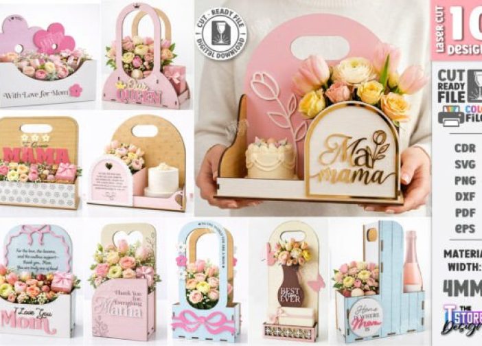 Juego de cajas canasta bandeja de floreros para el Día de la Madre