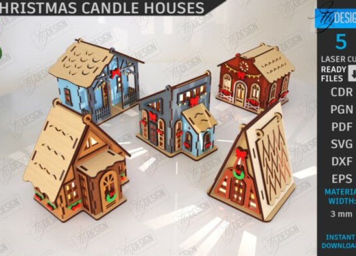 Juego de casitas candelabros navideños