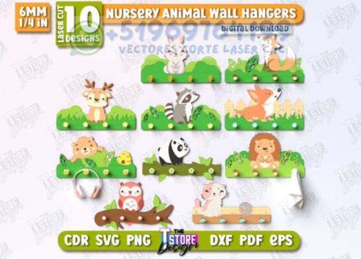 Juego de colgadores de pared con animales para guardería