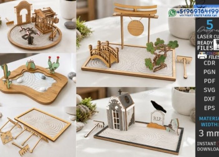 Juego de corte láser de bandeja de arena Mini Zen Garden