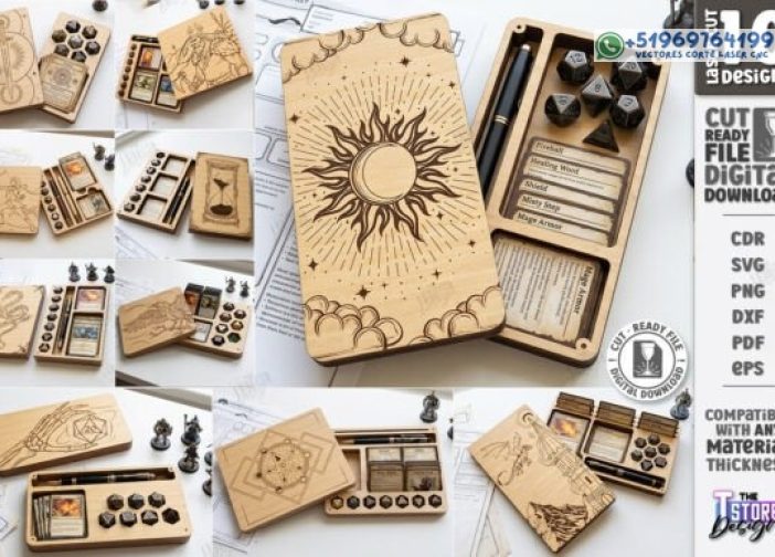 Juego de dados y soporte en miniatura cortados con láser