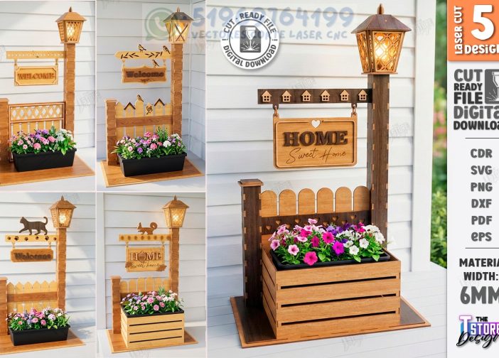 Juego de jardineras láser con carteles de bienvenida para exteriores