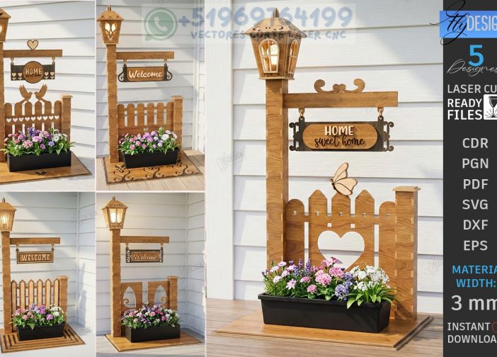 Juego de jardineras láser con letrero de bienvenida para exteriores