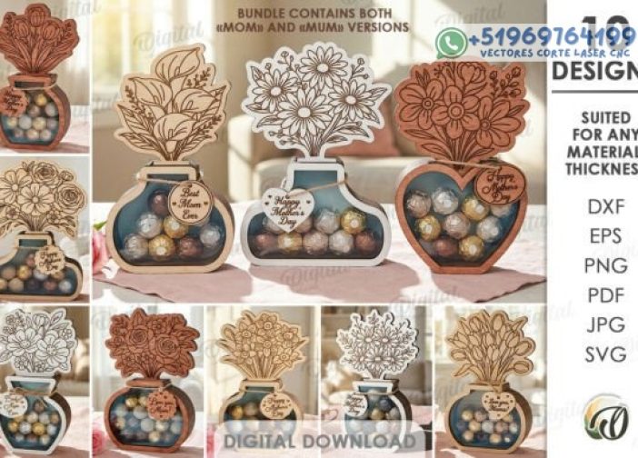 Juego de jarrones para dulces del Día de la Madre Para mas Vectores Whatsapp 51969764199