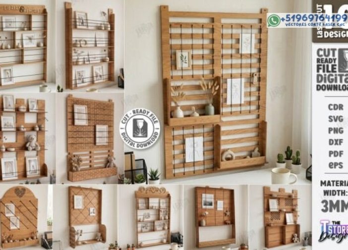 Juego de organizadores de libros y fotografías cortados con láser