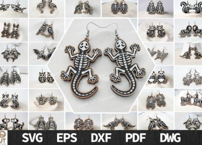 Juego de pendientes de esqueleto de animal para Halloween