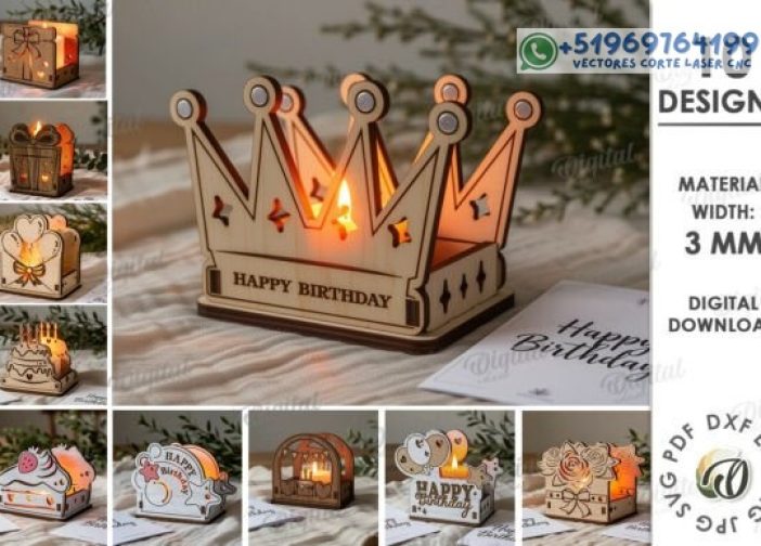 Juego de portavelas de feliz cumpleaños Para mas Vectores Whatsapp 51969764199