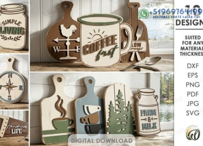 Juego de tablas de cortar rústicas 3D para cocina Para mas Vectores Whatsapp 51969764199
