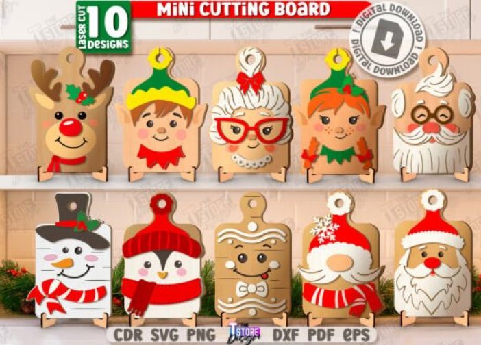 Juego de tablas de picar cortar decorativas navideñas