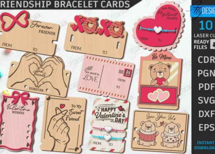 Juego de tarjetas para pulseras de San Valentín