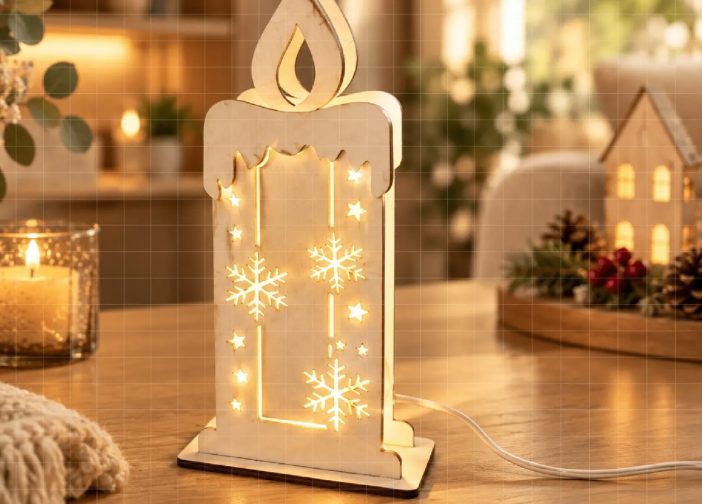 Lámpara de mesa de velas con copos de nieve y estrellas