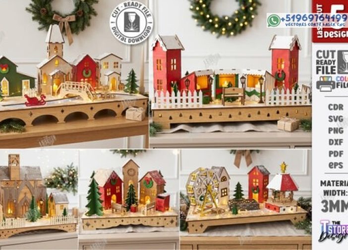 Lámpara de noche con forma de pueblo navideño en 3D