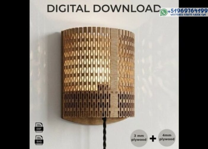 Lámpara de pared cortada con láser de madera contrachapada perforada