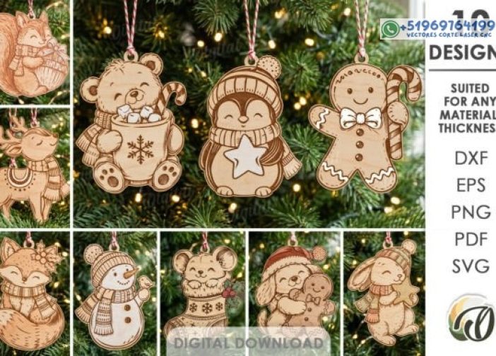 Láser de paquete de adornos navideños lindos