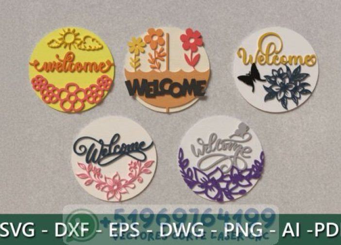 Letrero circular de flores para puerta de entrada