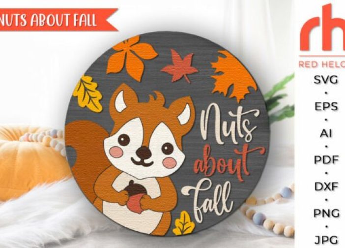 Letrero circular para puerta de otoño ardilla tierna