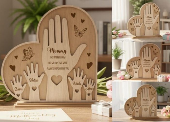 Letrero con huella de mano de mamá