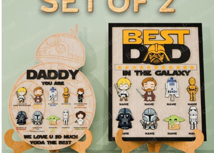 Letrero de madera personalizado con el nombre de papa e hijos de star wars