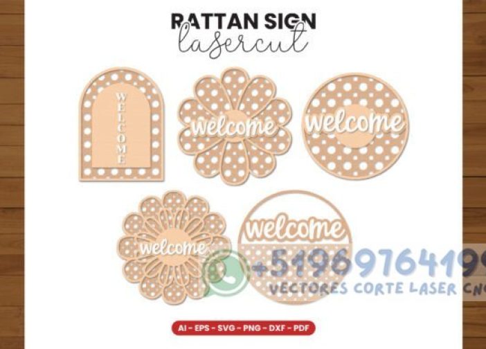 Letrero de ratán cortado con láser