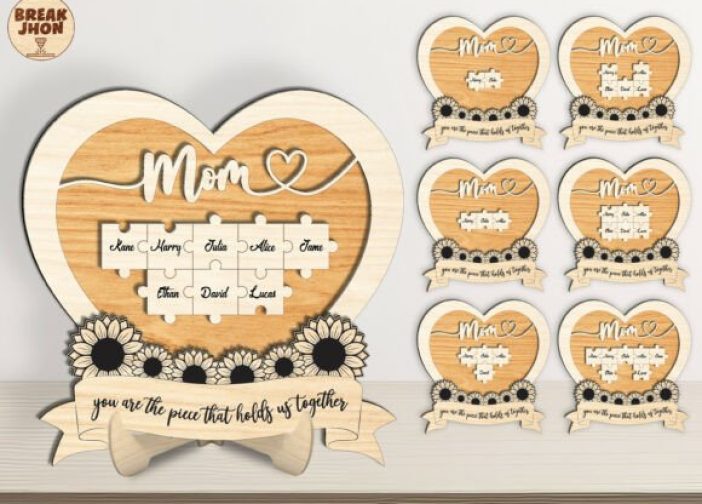 Letrero de rompecabezas en forma de corazon para mamá