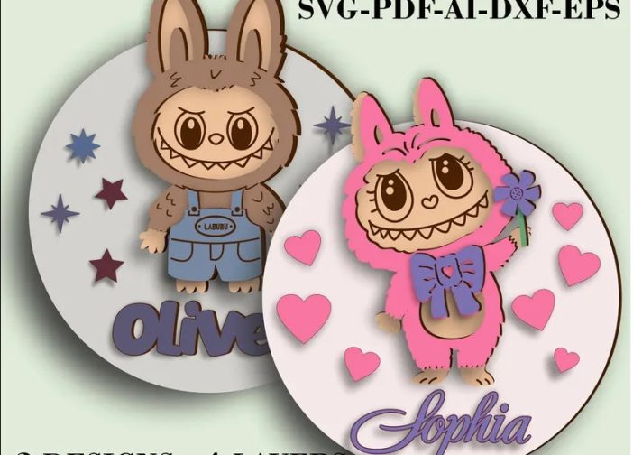 Letrero infantil personalizable inspirado en Labubu