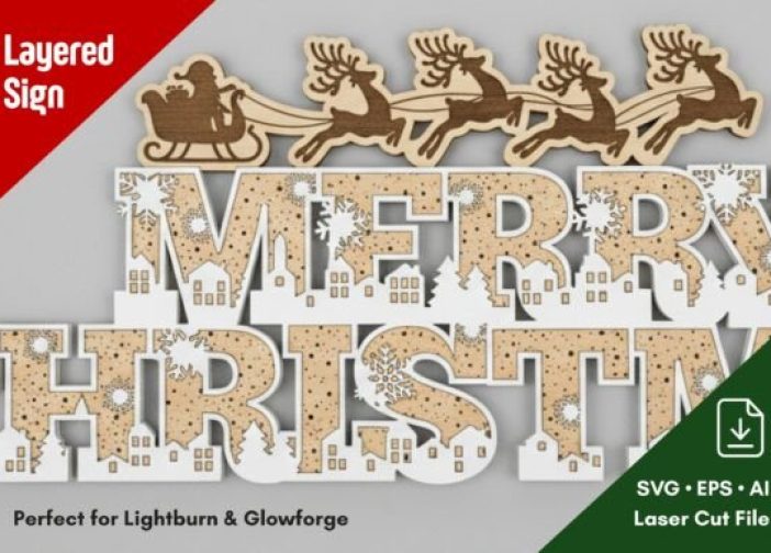 Letrero navideño en capas Merry Christmas