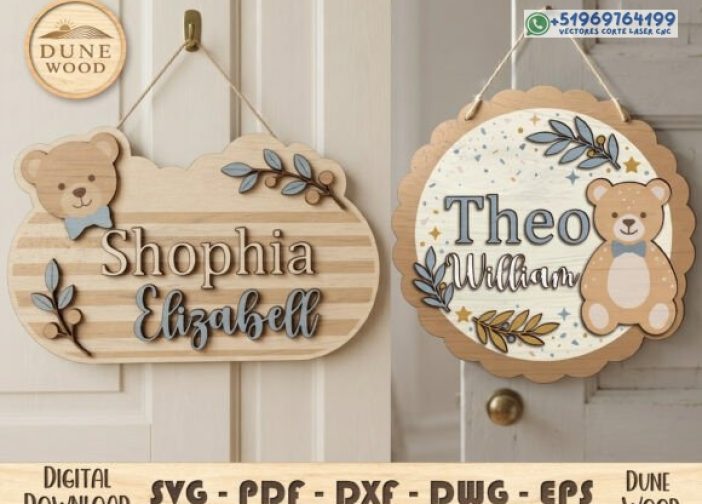 Letrero personalizado para puerta con osito de peluche